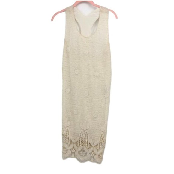Maje Paris Creme Ecru Rye crochet sleeveless  mini dress lace hem racerback 3 - Picture 4 of 16